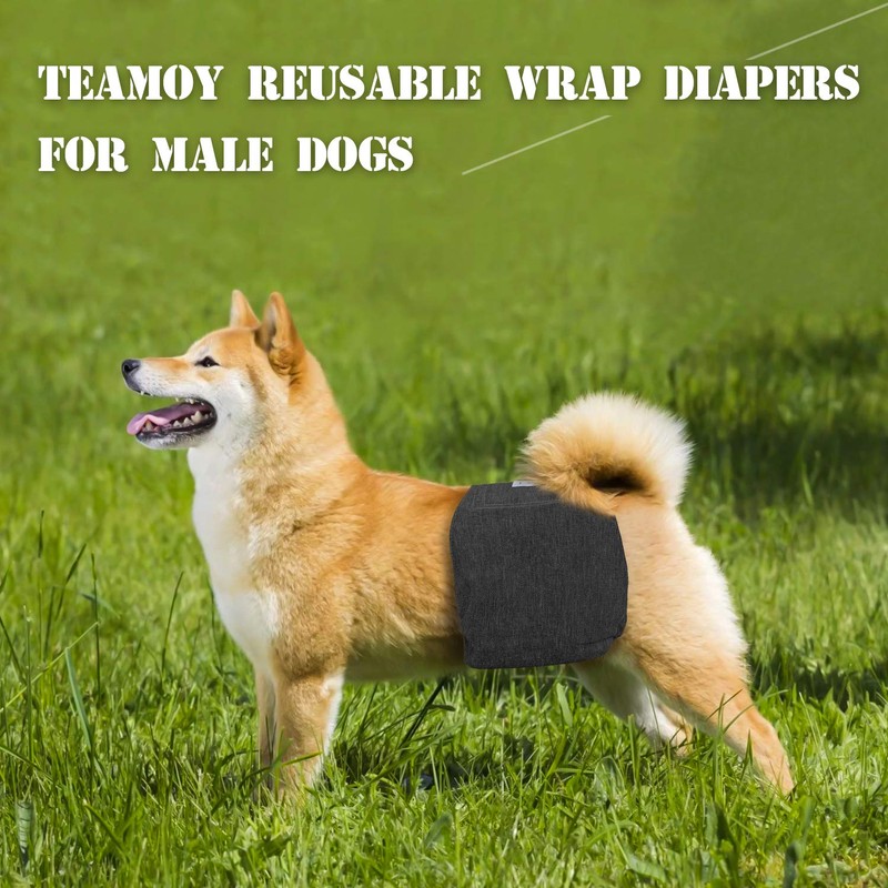 Teamoy 3pcs Reusable Wrap Diapers for Male Dogs, Washable Puppy