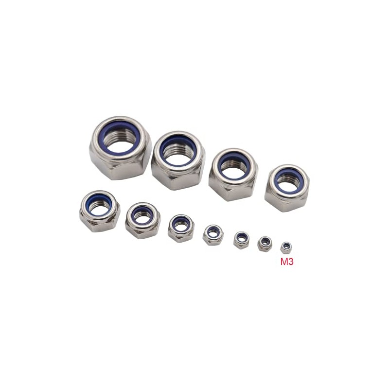 M3 x 0,5 mm, tuercas de bloqueo hexagonales de nailon,