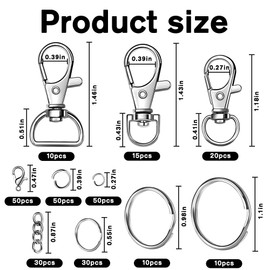 JOISHOP 275pcs Keyring Clip with Key Rings, Metal Lanyard Keychain Clip Hooks Swivel Lobster Clasp Keyring with Split Key Ring Hoop for Keys Bags Jewellery Making Hanging Crafts