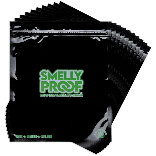 Reusable Food Storage Container Bags by Smelly Proof, Reusable Freezer Bags US-Made PEVA & BPA FREE, Easy Clean Dishwasher-Safe, NO SMELL Triple Zip BLACK 4 mils FLAT 8.5" x 10" Quart, 10pk