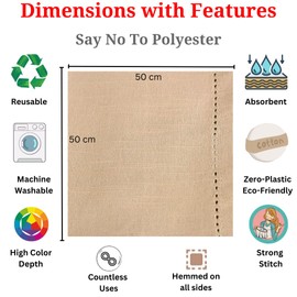 Penguin Home Hemstitched Pure Cotton Washable and Reusable Oversized Kitchen Cloth Napkins 6 Pack, Cloth Napkins for Table Dining, Events, Parties, Hotel, Lunch - 50x50 cm, Beige, Set of 6 (GSM 190)