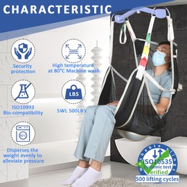 EZ Assistive Universal Full Body Patient Lift Sling with Commode Opening for Patient Toilet/Lift/Turning/Transfer, Hoyer Lift Sling with Mesh Fabric for Bedridden,Elderly to Bathing (Black, Large)