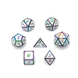 DollaTek 7 PCS Metal Dice Set DND Game Polyhedral Solid Metal D&D Dice Set with Storage Bag and Zinc Alloy with Enamel for Role Playing Game Dungeons and Dragons (Colorful White)