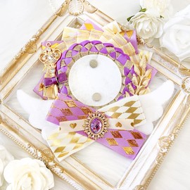 G trigger Can Badge Pain Rosette with Wings Angel 2.2 inches (57 mm) 2.3 inches (58 mm) Pain Bag Decoration, Handmade Rosette, Ribbon, Black