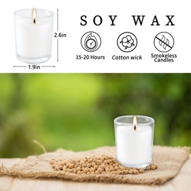 20 Pack White Unscented Glass Cup Candles - 15-20 Hour Burn Time, Soy Wax, Minimalist Style for Home Decor, Weddings, Parties & Special Occasions.