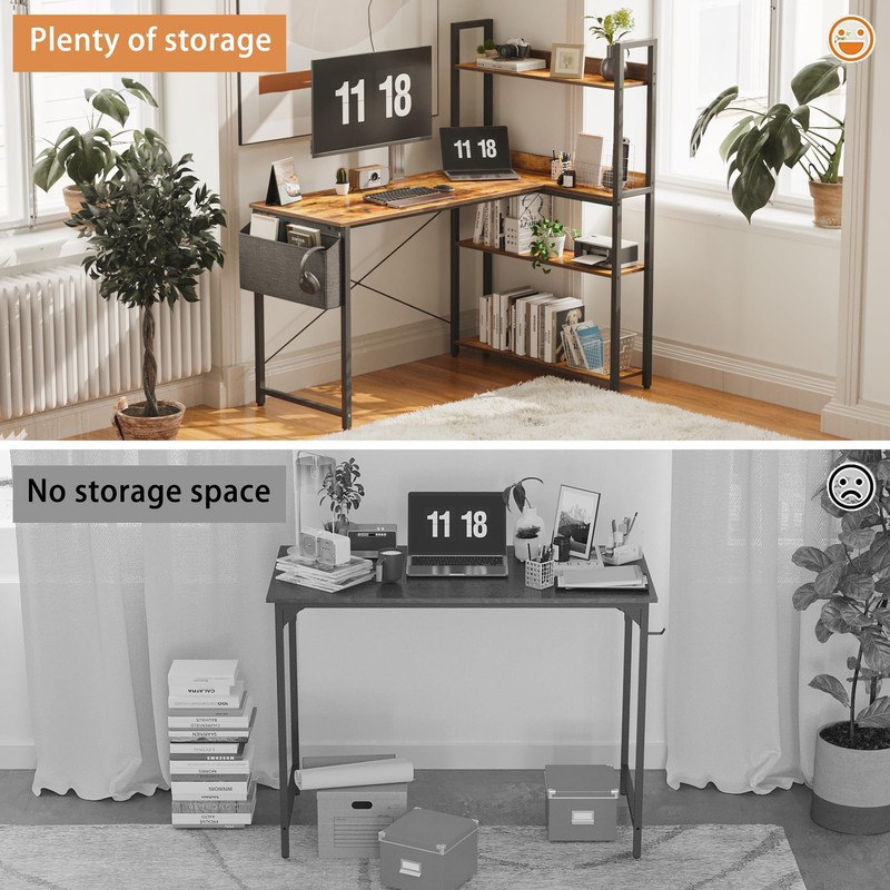 Treesland 55 Inch Computer Desk with Storage Shelves, L Shaped