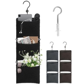 Wymulot 3-Tier Hanging Wall Basket for Magazine, Over the Door Hanging Basket with Hooks, Boho Nursery Decor for Wall, Wall-Mounted Decorative Basket for Living Rooms, Bedrooms, Bathrooms (Black)