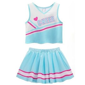 SCGEHA Kids Cheerleader Cosplay Costume, 110-140cm, Red, Pink, Light Blue, School Festival, Performance, Halloween, Cheer, Dance Outfit (Sky Blue, 120cm)