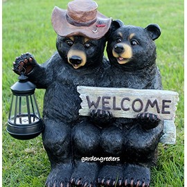 Bear Couple Statue with Solar Light Solar Bear Lantern Figurine
