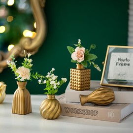 Glasseam Gold Glass Bud Vase: Mini Small Vases for Centerpieces Vintage Flower Vase Set of 4 Golden Tiny Vases for Flowers Decorative Centerpiece Vases for Table Decor Wedding Home Party Decoration