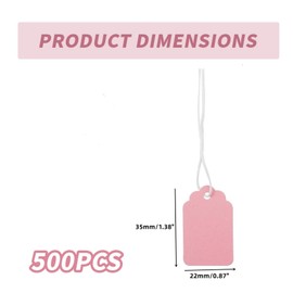 WDONAY 500PCS Price Tags with String Attached, Marking Strung Tags Writable, Price Labels Display for Pricing Gift Jewelry (1.38"×0.87", Pink)