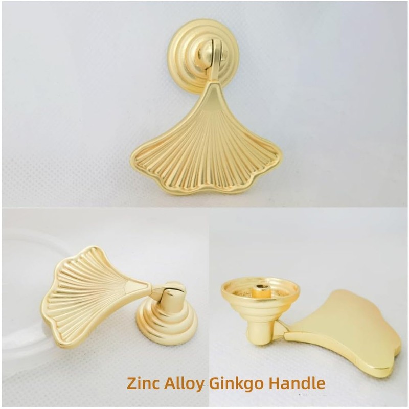 Jindizi Golden Ginkgo Leaf Shape Knob Handles, 6 PCS Drop