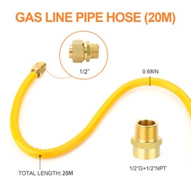 GASHER Natural gas hose 70 FT 1/2" Flexible Gas Line Pipe Hose with Male Adapter Fittings