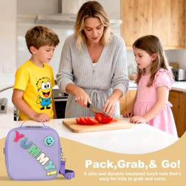Kids Lunch Box Insulated Reusable Lunch Bag, Purple - Yummy