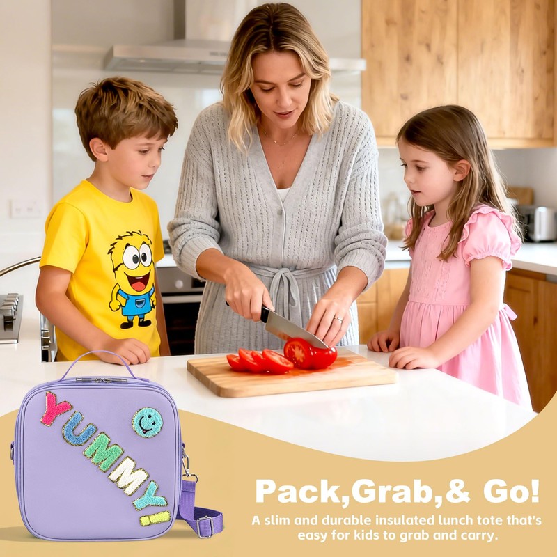 Kids Lunch Box Insulated Reusable Lunch Bag, Purple - Yummy