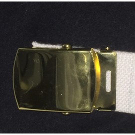 British Navy, US Navy white canvas belt, brass plat buckle and tab Never issued