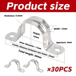 30 U-Shaped Brackets, Water Pipe Mounting Clamps, Two Hole Pipe Clamps, Water Pipe Bracket Mounting Accessories, Mounting Bracket Clamps, Cable Fixing Brackets