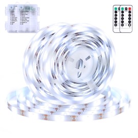 echosari 2 PCS Strip Lights Battery Operated, 9.8Ft 90 LED Strip Lights Self-Adhesive with Remote Timer, Flexible Cuttable Light Strip for Bedroom TV Boat Kitchen Cupboard Decor (Cool White)
