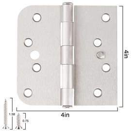12 Pack Door Hinges 4 Inch Interior Door Hinges Satin Nickel Door Hinges 4 Inch Square Rounded 5/8" Radius Corner Hinges for Doors Reversible Full Mortise Combination 4 in Door Hardware