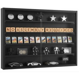 Sliding Glass Door 5 Tier Black Wooden Display Frame Wall Mount Collectible Toy Doll Trading Card Storage Framecolor: Black, size: 31.50*23.62*3.74 inch