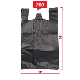 ROYAL7 Jumbo/Extra Large 19x10x32 Plastic Grocery Reusable T-Shirts Carry-Out Bags (BLACK, 200)