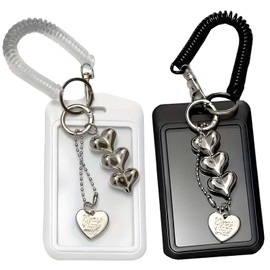 2-Piece Photocard Holder Keychain with Heart-Shaped - Clear Protective Sleeves Cover Case for Bus Student ID Credit Card - Minimalist Design for Office School Use