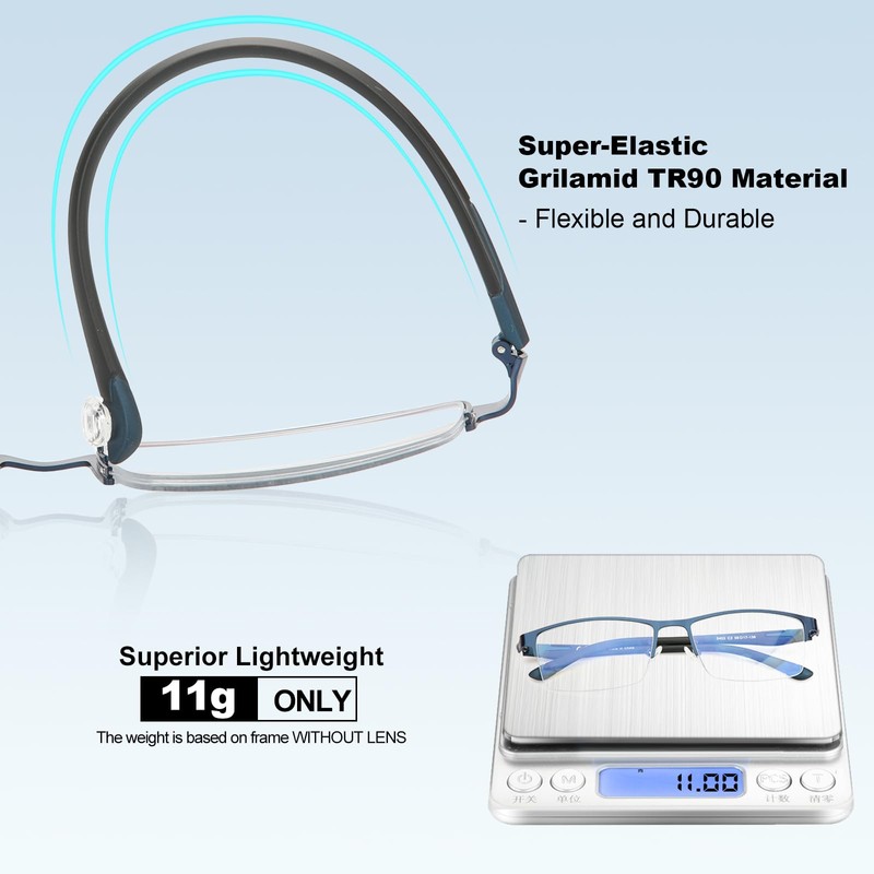 CARA Ultra Lightweight Progressive Multifocus Reading Glasses Men, Metal Frame