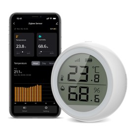 SMARTERCURRY ZigBee Thermometer Hygrometer, LCD Digital Temperature Humidity Meter with Notification Alarm, Temperature and Humidity Sensor, Precise Thermo-Hygrometer with App