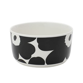Marimekko 070638-190 Unikko Bowl, 5 dl, 16.9 fl oz (500 ml), Tableware, Small Bowl, Scandinavian, Kitchen, Stylish, Cute, Ceramic, Brand, Celebration, White x Black, White