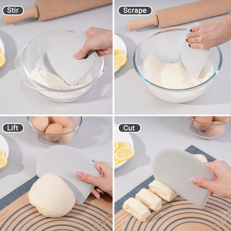 Silicone Dough Scraper with Stainless Steel Sheet, Curved Edge Flexible