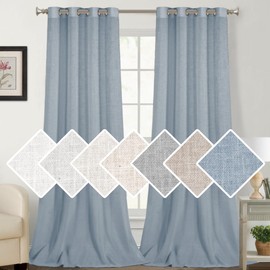 Natural Linen Blended Curtains Window Treatments Panels for Living Room Grommet Top Light Filtering Drapes Privacy Added Linen Textured Curtains, 2 Panels (Stone Blue, 52" W x 108" L)