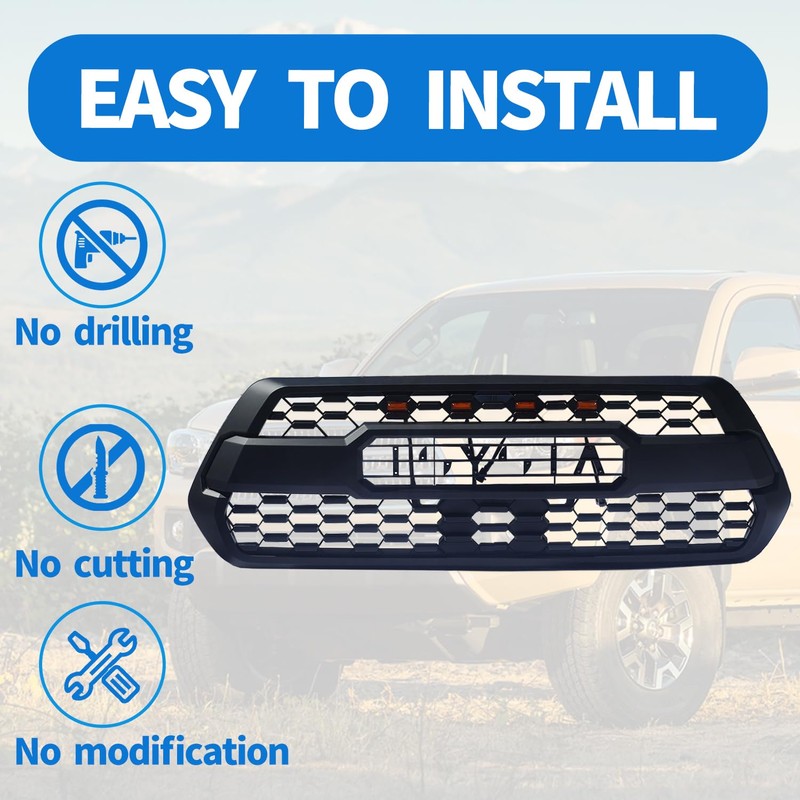 Spwrney Front Grille For 2016-2023 Tacoma SR, SR5, TRD Off-Road,