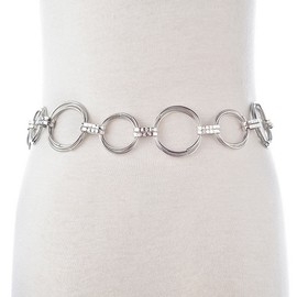 CLARA Womens Polished Metal Chain Belt O-Ring Waist Band Decorated Waist Belt for Loose Dress Sweater Blouse Shirt Silver, A-silver, One Size