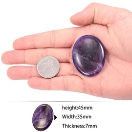 Nupuyai Nupuyai 2pcs Amethyst Oval Thumb Worry Stone Set, Energy Crystal Pocket Palm Stone for Healing Anxiety Stress Relief Reiki Therapy, 45x35mm
