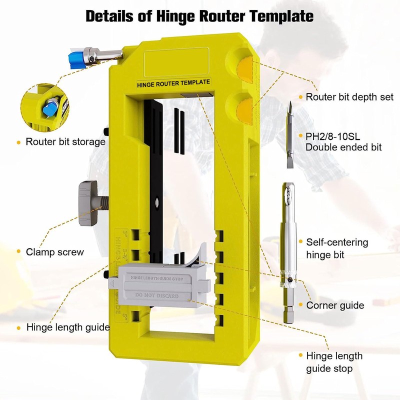 YUEHISY Adjustable Door Hinge Mortiser Kit - 3" to 5"