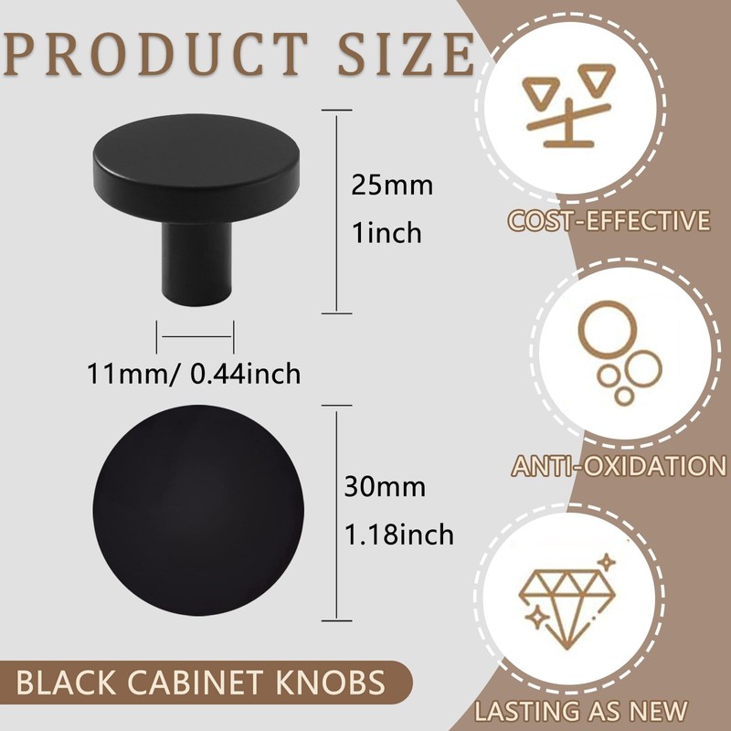 5 Pcs 30mm Round Cabinet Knobs Equipped with Screws and