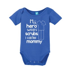My Hero Wears Scrubs Mommy Baby Romper Royal 3-6 Month