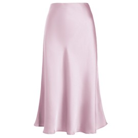 Eisnnu Women's Satin Skirt Midi Length Skirt A Line Skirts Plain Fishtail Silky Midi Skirt Business Party Skirt S-XXXL, purple, S