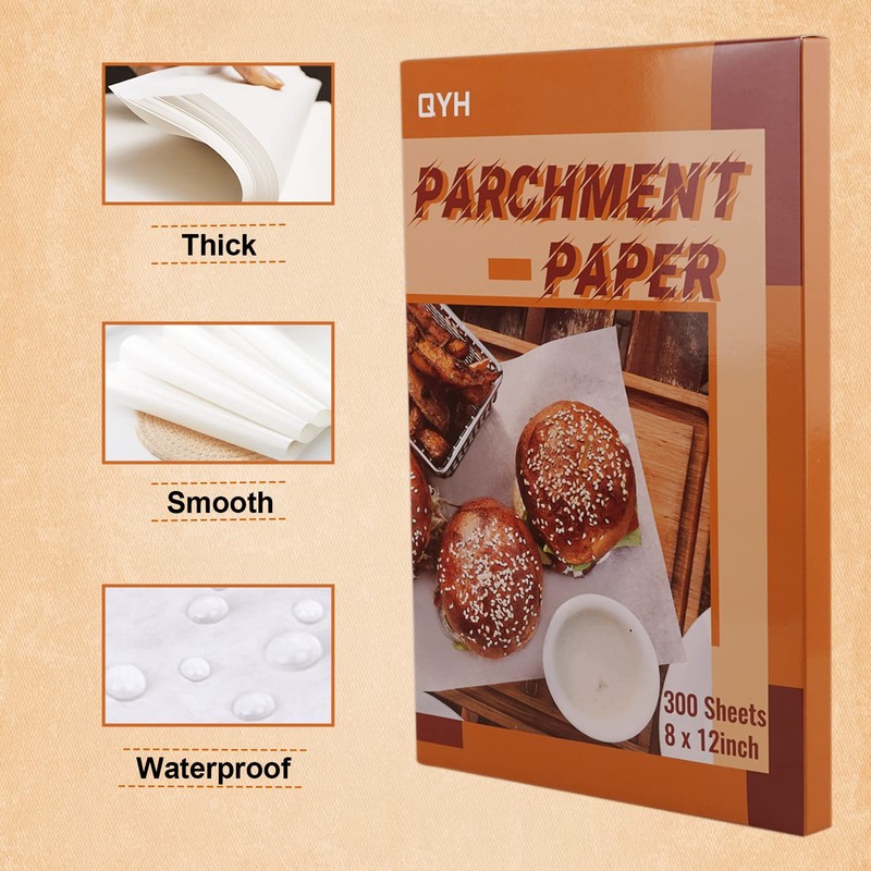 QYH Parchment Paper Baking Sheets 300 Pieces 8x12 Inch Non-Stick