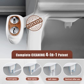 YASFEL Bidet, Self-cleaning Bidet Attachment for Toilet - Non Electric Dual Nozzles Cold Water Bidet Toilet Seat Attachment with Adjustable Pressure Control, for Frontal & Rear Wash (Wood Color)