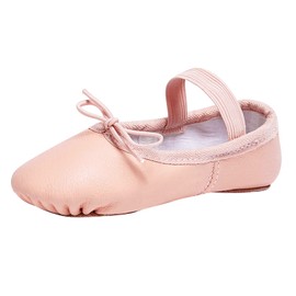 Stelle Ballet Shoes for Girls Toddler Genuine Leather Ballet Dance Slippers for Toddler/Little/Big Kids/Boys(11ML,Ballet Pink,with Tie)