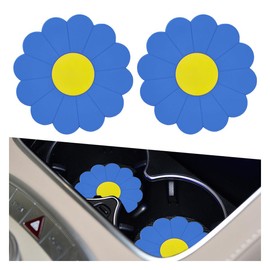 UHANBUT 2PCS Car Cup Coaster, Flower Shaped Silicone Non-Slip Vehicle Drink Holder Insert Mat, Universal 2.75 Inch Waterproof Automotive Interior Decoration Beverage Pad Accessories (Blue)