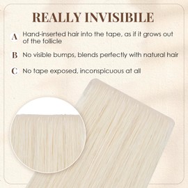Elailite Tape Extensions, Real Hair, #60 Platinum Blonde, Pack of 10, Invisible Glue Hair Extensions, 20 g, 30 cm, Sewn Hair, Straight, Invisible