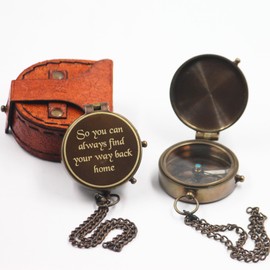 So You can Antique Brass Compass with Stamped Leather Case - 2 Inches Engraved with Inspiring Quote - Engraved Compass Romantic Gift Ideas for Him - Husband Gifts from Wife for Men