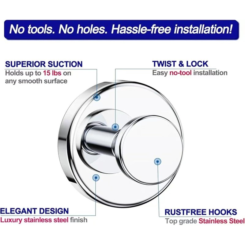 Boxonly No-Drill Suction Hooks,2024 Upgraded Stainless Steel Waterproof Hooks for
