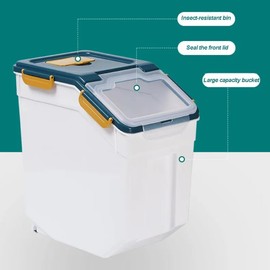 Mairuker Large Flour Storage Container Bin 25lb,4 Pack Airtight Rice Storage Containers with Wheels Seal Locking Lid BPA Free with Measuring Cup,Scoop for Flour, Rice, Grain, Dry Food - Dark Blue