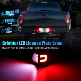 LUDARM LED License Plate Light Compatible with F150 1990-2014 F250 F350 1980-1999 F250 F350 F450 F550 super duty1999-2016 Bronco80-96 Ranger83-11 6500K Tag White Light&C-Shaped Rear Parking Red Light