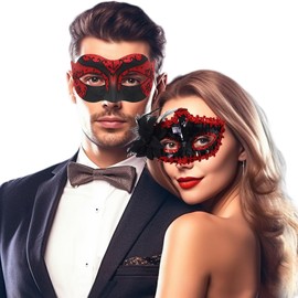 Aimeein 2PCS Couple Masquerade Masks Set Red Mardi Gras Accessories Mask for Venetian Decorative Masquerade Props Costume Ball