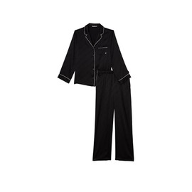 Victoria's Secret Satin Pajama Set, Long Sleeve Button Down & Pant Set, Sleepwear for Women, Black (M)