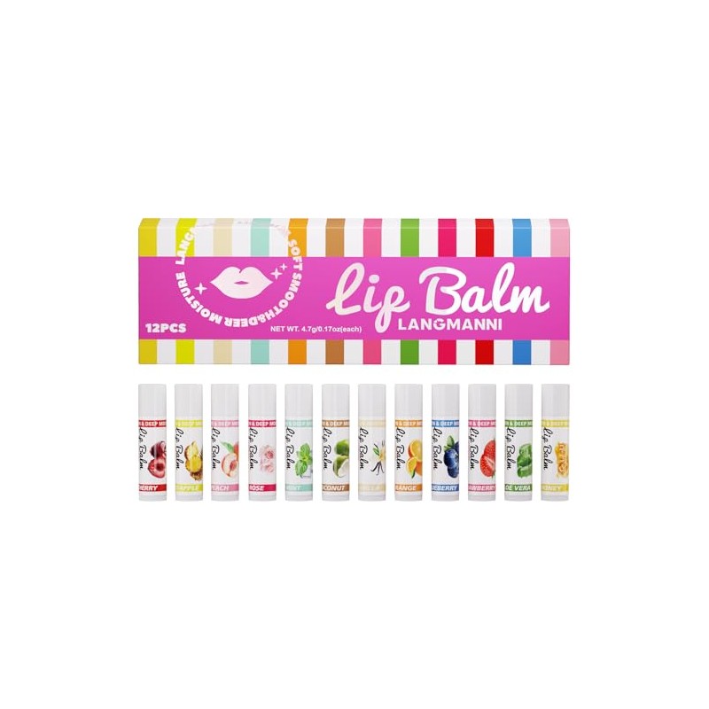 Lip Balm, Flavored Moisturizing Lip Balm Variety Pack, 12 Flavors:
